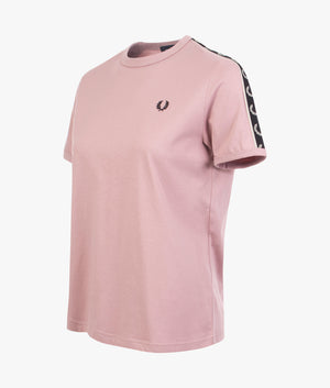 Taped ringer tee shirt in dusty rose pink