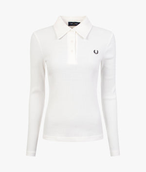 Long sleeve ribbed polo shirt in snow white