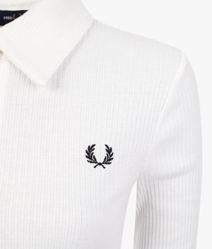 Long sleeve ribbed polo shirt in snow white