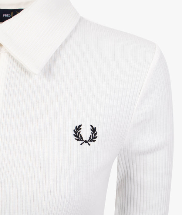 Fred Perry | Long sleeve ribbed polo shirt in snow white