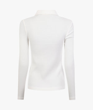 Long sleeve ribbed polo shirt in snow white