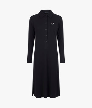 Long sleeved rib shirt dress in black