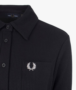 Fred Perry | Long sleeved rib shirt dress in black | EQVVS Womens Fred Perry | Long sleeved rib shirt dress in black | EQVVS Womens