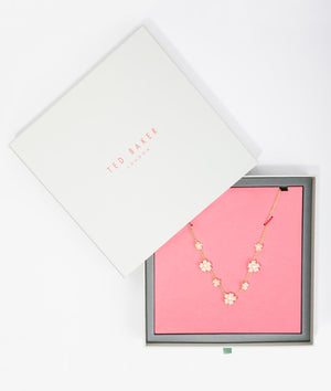 Petia painted flower necklace in light pink and pearl