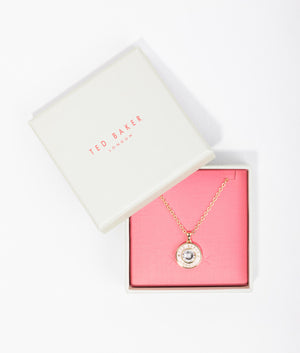 Cherlie crystal button pendant in gold and light pink crystal