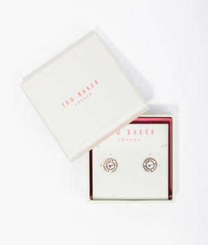 Cherelle crystal button studs in gold and light pink crystal