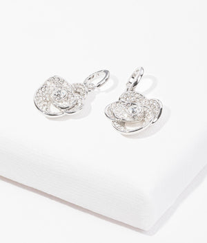 Florence crystal flower huggie earrings in silver