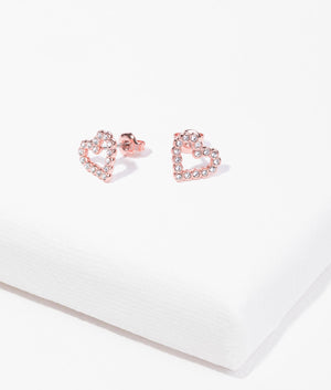 Amorina crystal halo heart stud earrings in rose gold