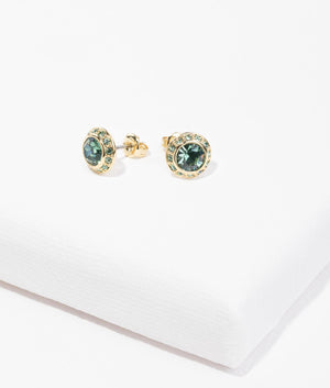Soletia solitaire sparkle crystal studs in gold and green crystal