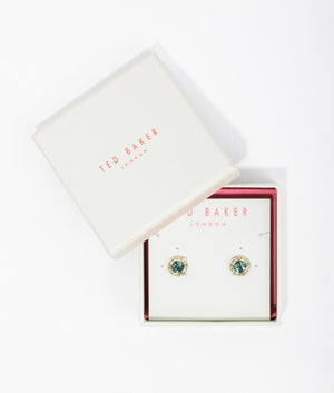 Soletia solitaire sparkle crystal studs in gold and green crystal