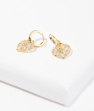Cherise crystal cluster heart huggie earrings in gold