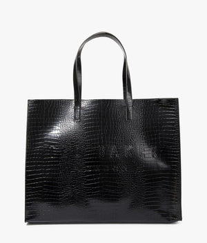 Allicon croc print east west shopper in black by Ted Baker. EQVVS WOMEN Front Angle Shot.
