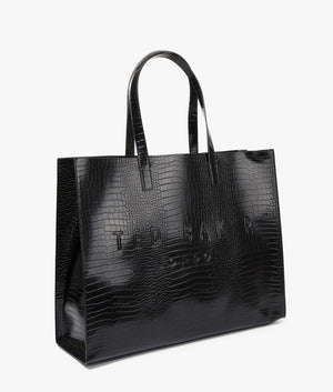 Allicon croc print east west shopper in black by Ted Baker. EQVVS WOMEN Side Angle Shot.