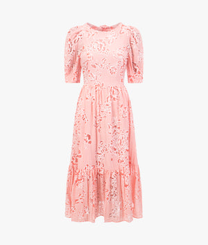 Esthher puff sleeved tier midi dress in coral