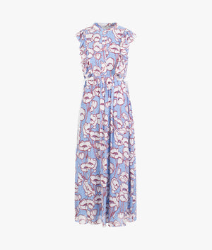 Tindraa sleeveless frilled midi dress in blue