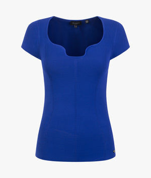 Cyndiy rib fitted knit top in blue