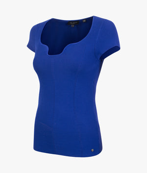 Cyndiy rib fitted knit top in blue
