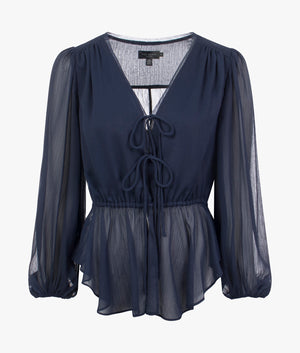 Frasiah tie front blouse in dark blue