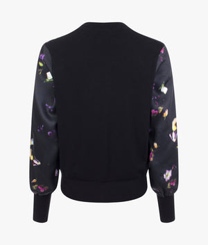Janta woven front printed cardigan in black