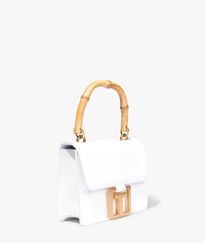 Aalicce crock effect bamboo handle mini bag in ivory