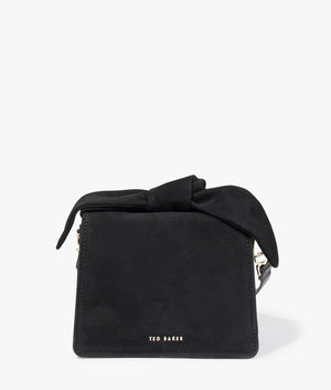 Niyah soft knot bow suede mini crossbody in black