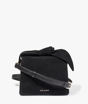 Niyah soft knot bow suede mini crossbody in black