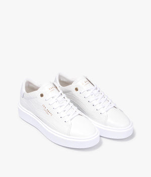 Artimi croc embossed platform trainer in white