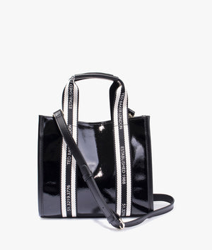 Ted Baker Celiane branded webbing patent small tote in black