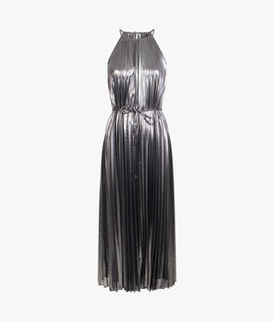 Juudiie pleated halter neck dress in gunmetal