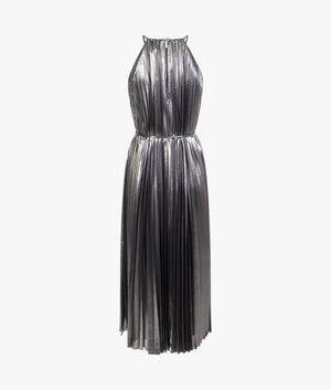 Juudiie pleated halter neck dress in gunmetal