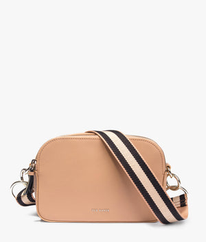 Darcelo branded webbing camera bag in taupe