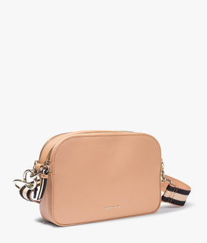 Darcelo branded webbing camera bag in taupe