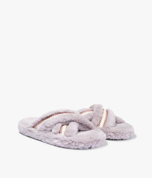 Topply faux fur cross over slippers in light grey