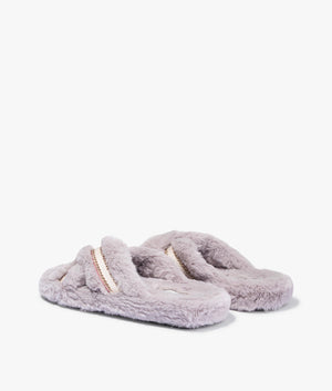 Topply faux fur cross over slippers in light grey