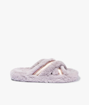 Ted Baker Topply faux fur cross over slippers in light grey