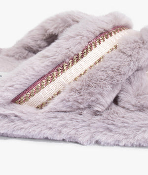 Topply faux fur cross over slippers in light grey