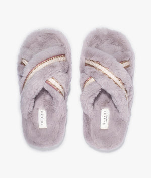 Topply faux fur cross over slippers in light grey