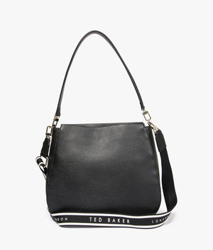 Darciel branded webbing hobo bag in black by Ted Baker. EQVVS WOMEN Back Angle Shot.
