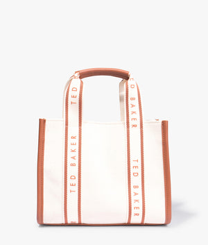 Georjea branded webbing small canvas tote in natural