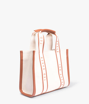 Georjea branded webbing small canvas tote in natural