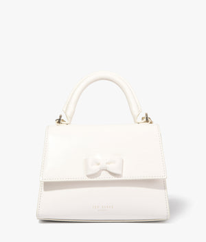 Baelli mini top handle tote in cream by Ted Baker. EQVVS WOMEN Front Angle Shot.