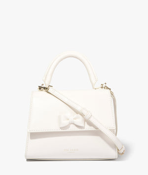 Baelli mini top handle tote in cream by Ted Baker. EQVVS WOMEN Front Angle Shot.