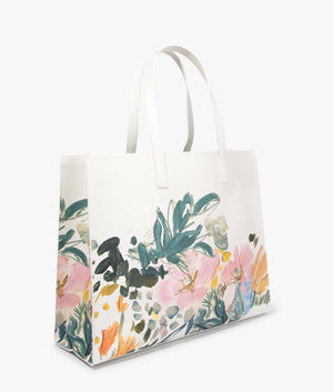 Meadcon painted meadow east west large shopper in cream by Ted Baker. EQVVS Side Angle Shot.