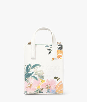 Meaidon painted meadow nano bag in cream by Ted Baker. EQVVS WOMEN Front Angle Shot.