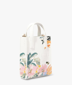 Meaidon painted meadow nano bag in cream by Ted Baker. EQVVS WOMEN Side Angle Shot.