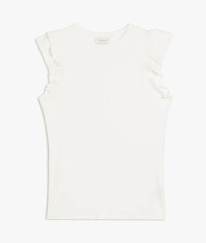 Marhlou frill sleeve ribbed fitted vest in ivory