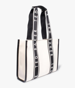 Georjia branded webbing canvas tote in white