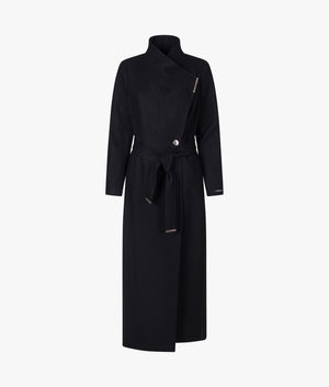 Rosemax maxi belted wrap coat in black
