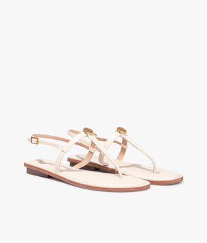 Harpurr flat t-strap sandal with signature coin in ecru