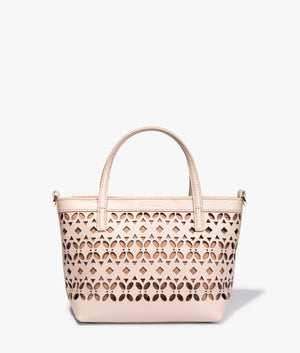 Lissann lazer cut mini shopper in taupe